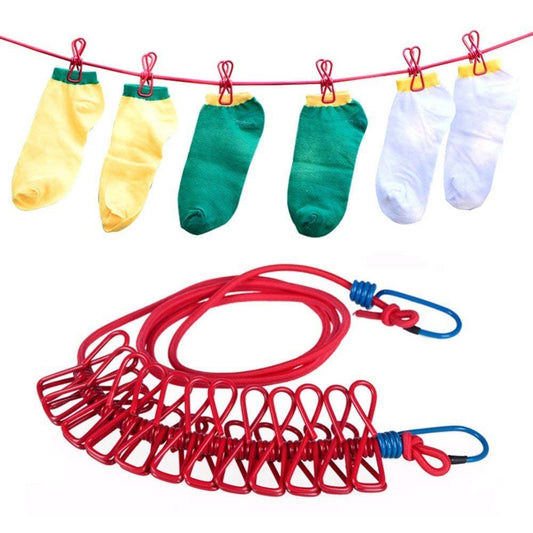 Portable Multi Use Drying Rope with 12 Clips